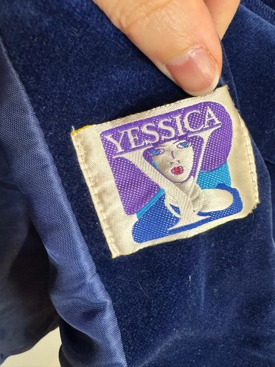 Vintage Navy Blue Velvet Blazer Jacket  Women's Tailored Coat - Picture 7 of 10